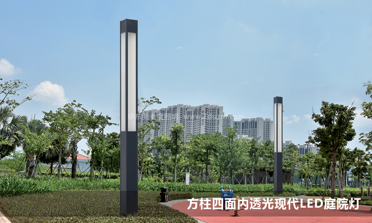 園林現代4米方形LED哔咔漫画IOS入口柱公園安裝效果